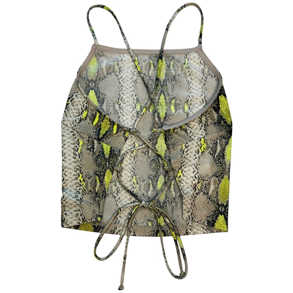 Blue Blush Snake Print Lace Up Back Top Small Neon Yellow Brown Cami Tank